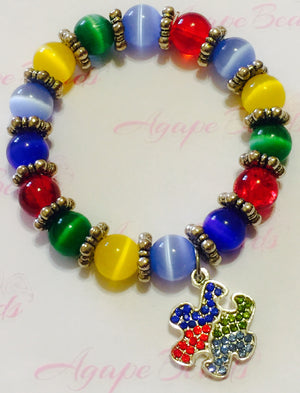 Autism Awareness Crystal Puzzle Charm Bracelet - Cat’s Eye
