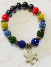 Autism Awareness Silver Puzzle Charm Bracelet - Crystal Balls