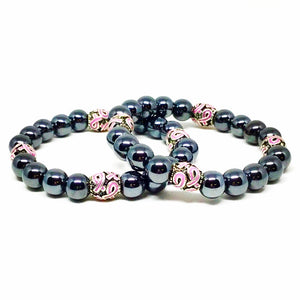 Breast Cancer Awareness Unisex Grey Hematite Bracelet Set